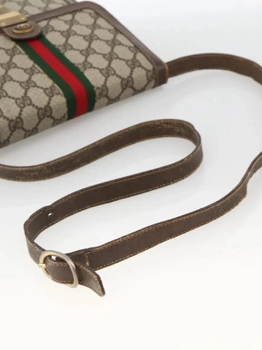 GUCCI GG Supreme Web Sherry Line Shoulder Bag PVC Beige Gold 145857 Auth BA11894